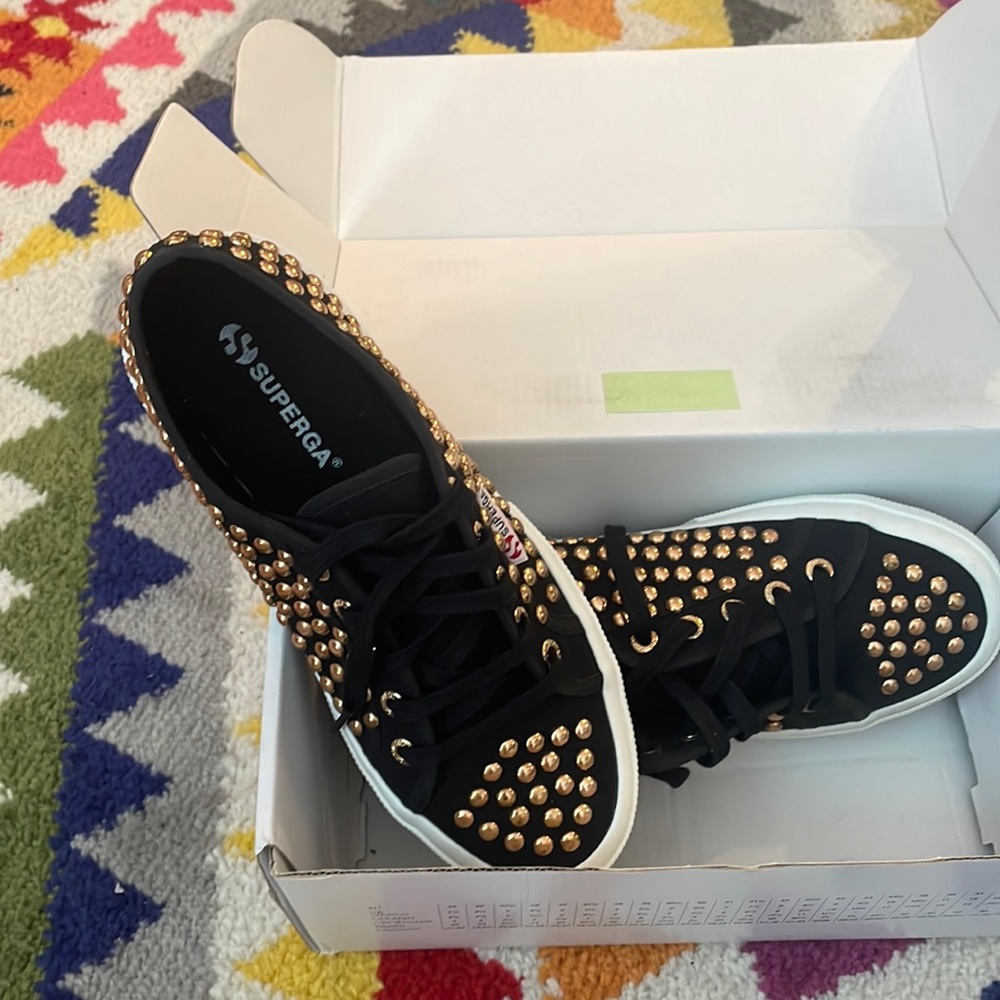 Superga Black with Gold Studs 37.5/7 BNIB